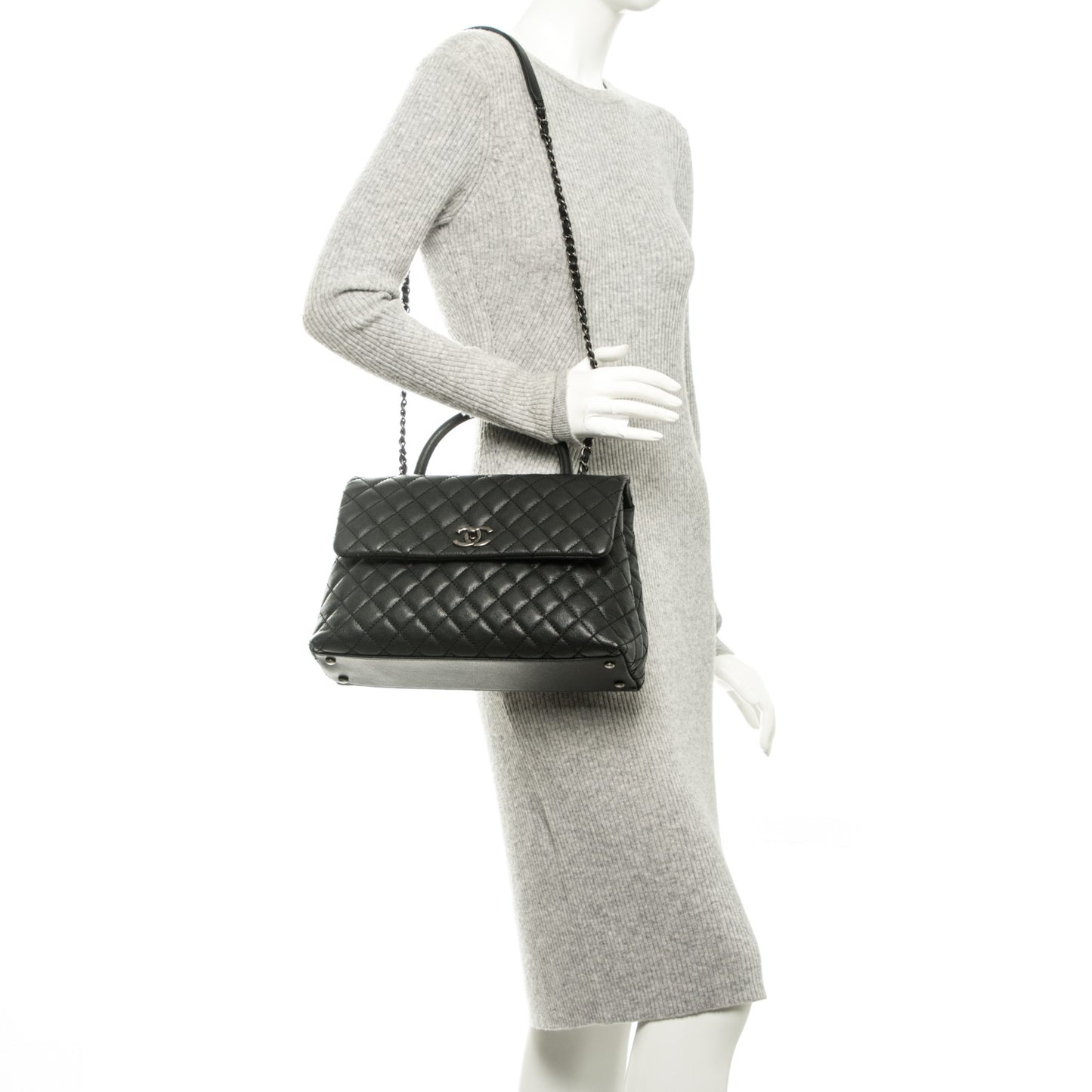Caviar Quilted Medium Coco Handle Flap Black