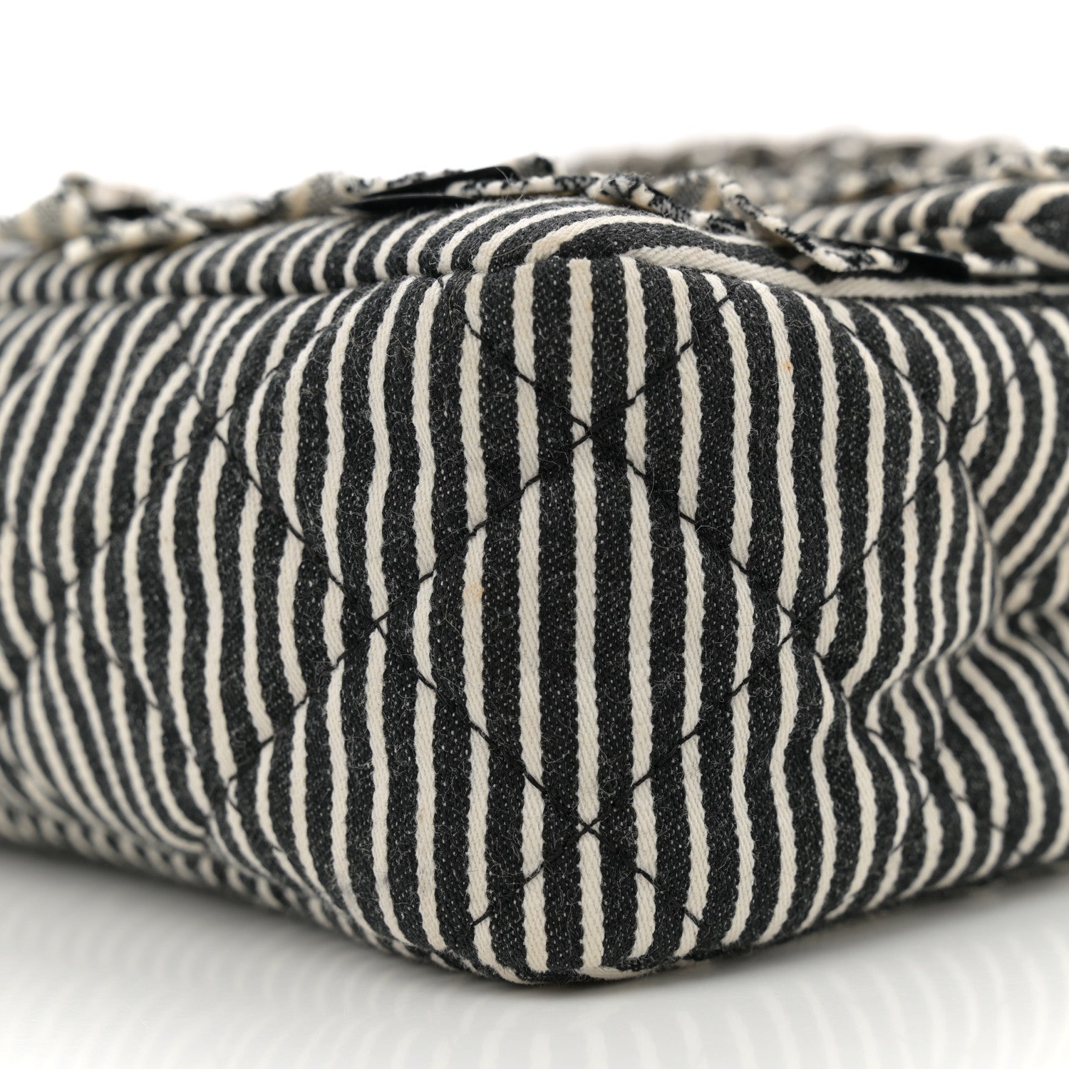 Chanel Canvas Sequin Stripe Medium Double Flap Black White 10 of 10