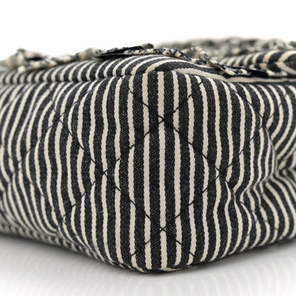 Chanel Canvas Sequin Stripe Medium Double Flap Black White 10 of 10