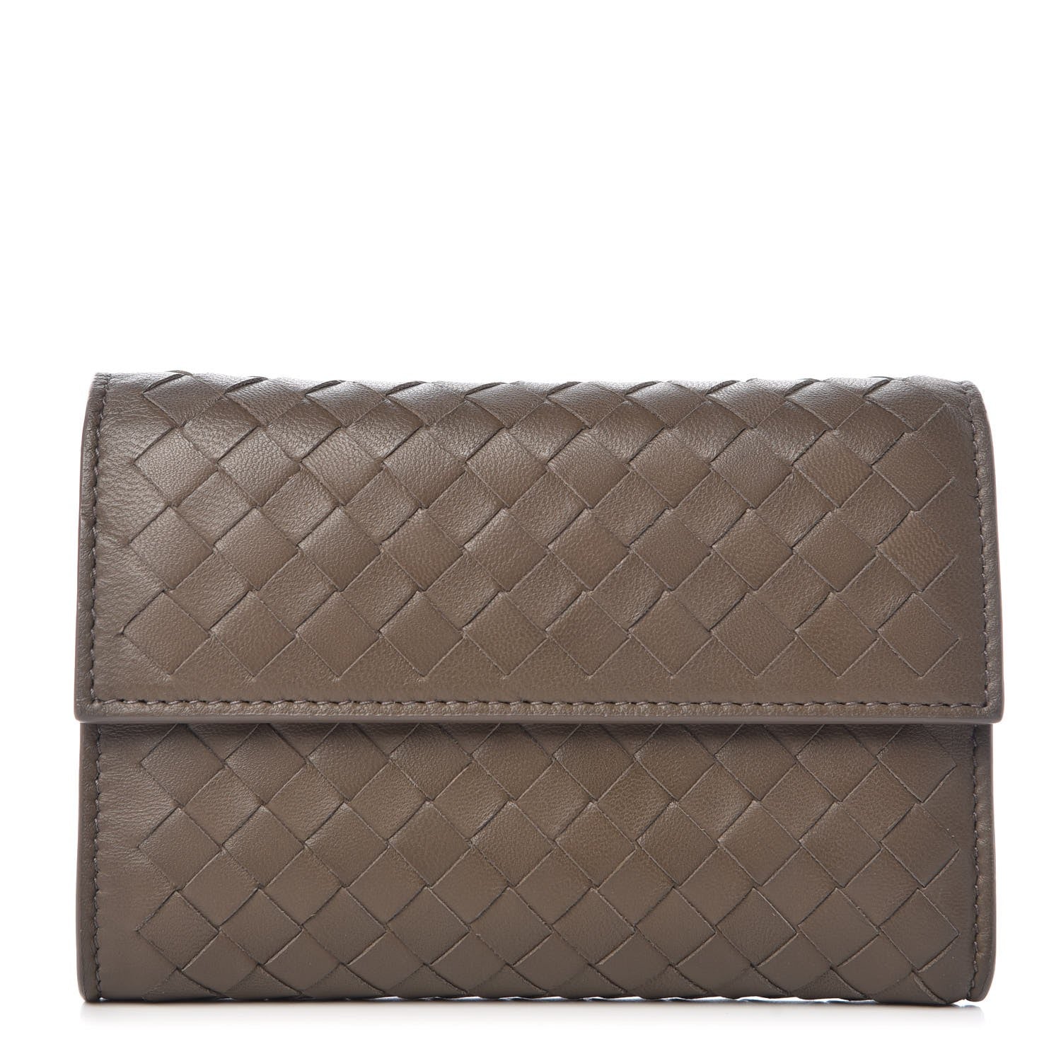 Bottega Veneta Nappa Intrecciato Continental Compact Flap Wallet Light Grey 1 of 8