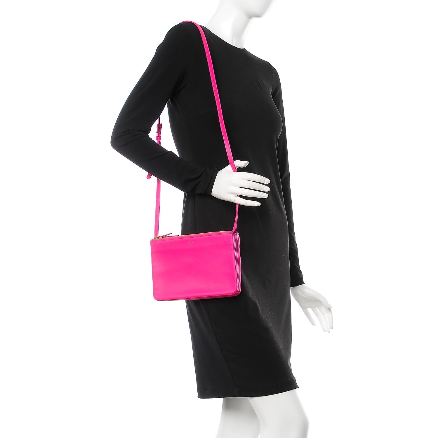 Celine Lambskin Small Trio Crossbody Bag Fluo Fuchsia 2 of 7