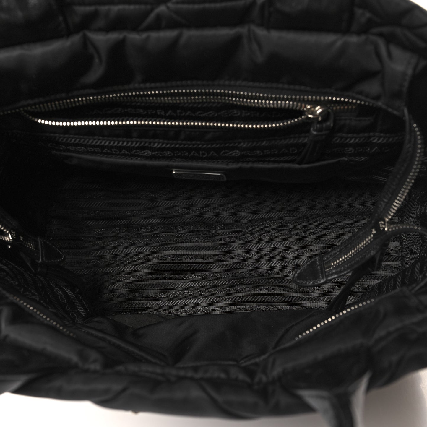 Re-Nylon Nappa Triangle Quilted Padded Medium Double Handled Zip Tote Black