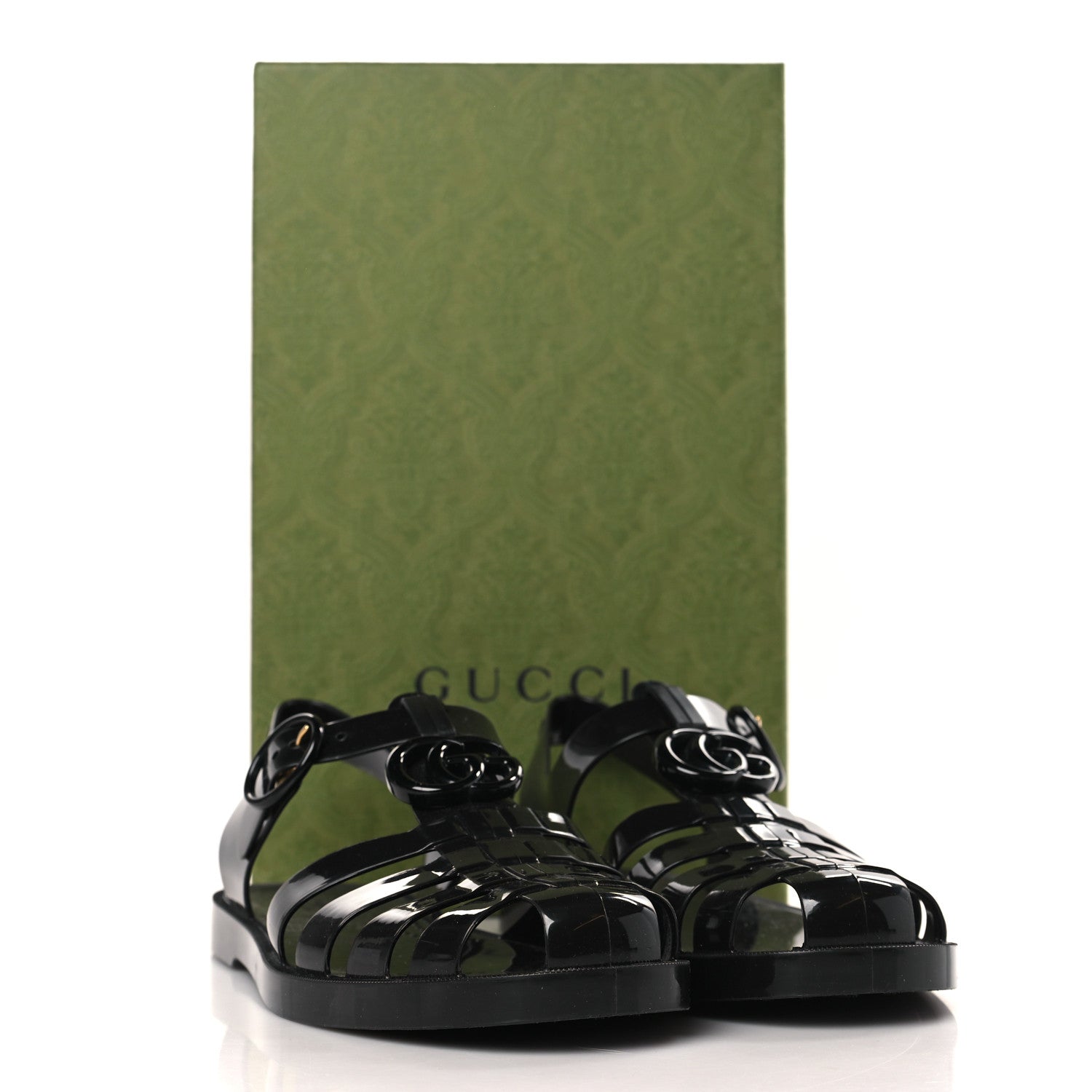 Gucci Shiny Rubber Double G Buckle Strap Sandals 38 Black 7 of 7