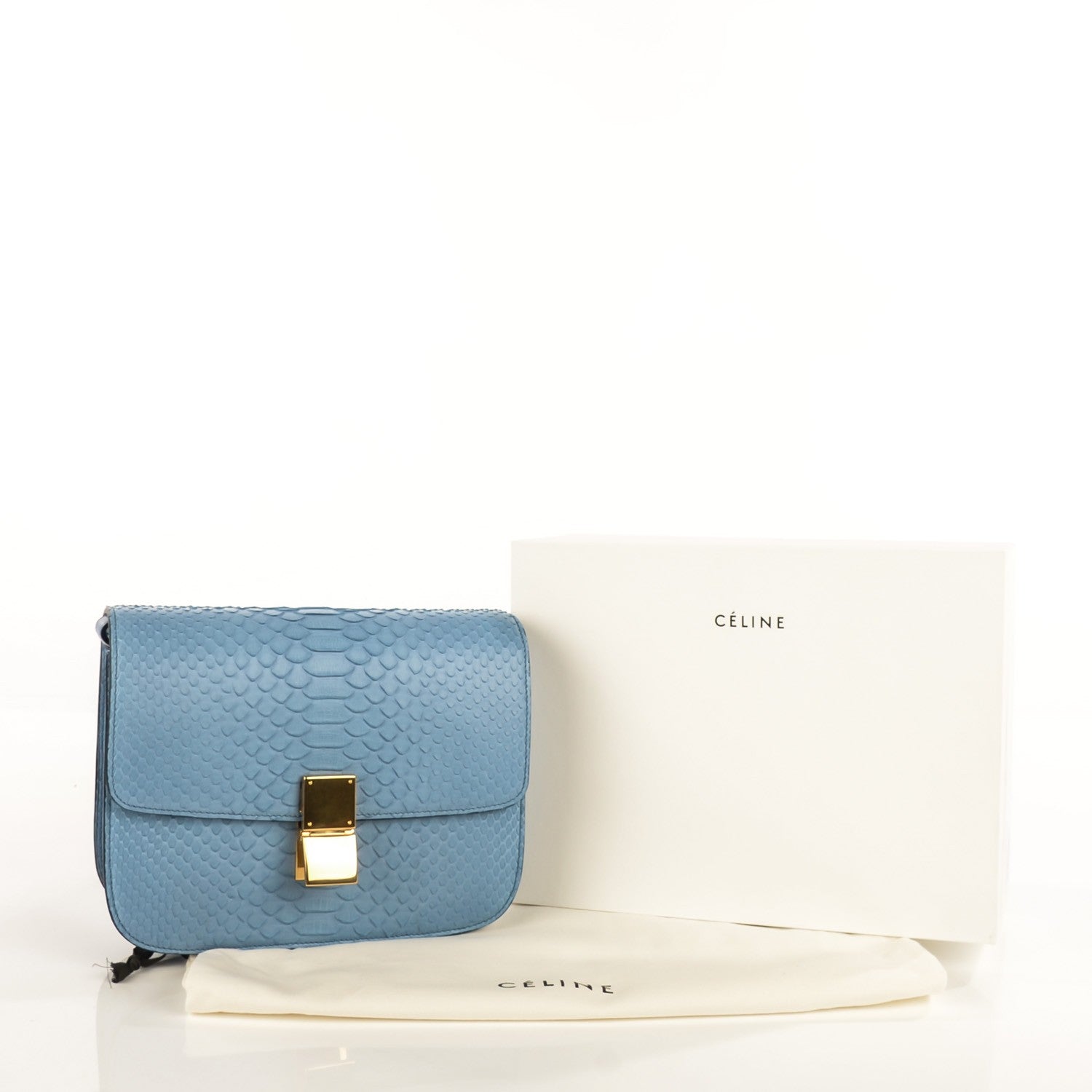 Celine Python Medium Classic Box Flap Bag Blue 5 of 8