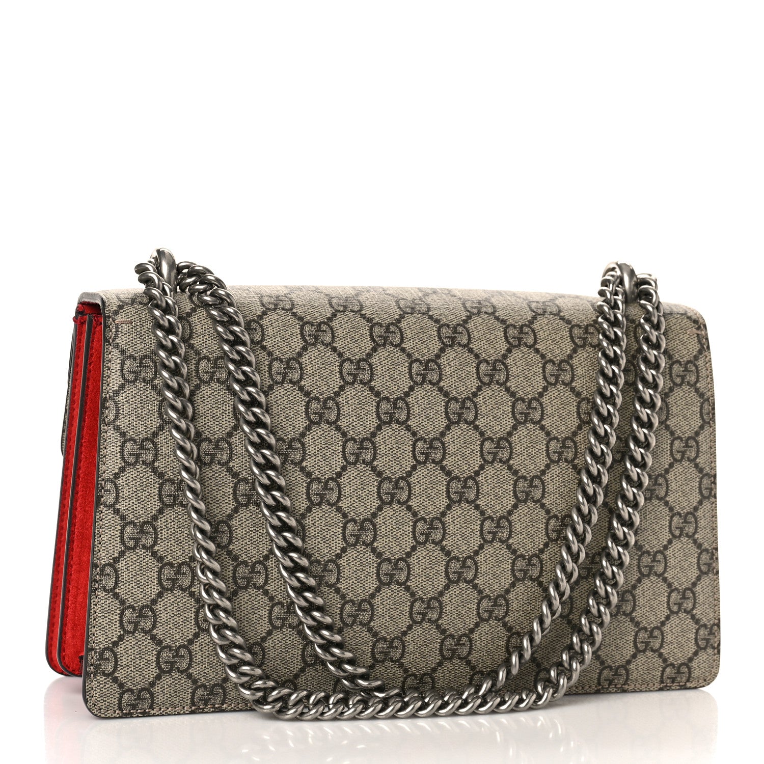 Gucci GG Supreme Monogram Suede Small Dionysus Shoulder Bag Beige Ebony Vulcanic Red 3 of 11