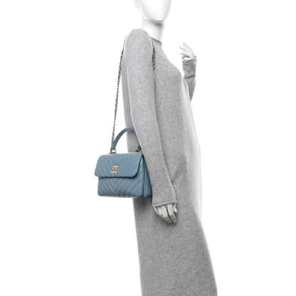 Chanel Lambskin Chevron Quilted Small Trendy CC Flap Dual Handle Bag Light Blue 2 of 13
