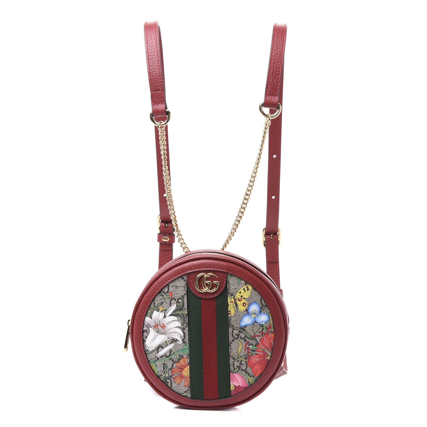 Gucci GG Supreme Monogram Web Flora Mini Ophidia Round Backpack Red 1 of 9