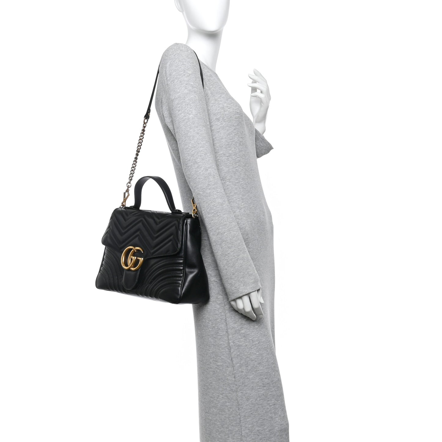 Calfskin Matelasse Medium GG Marmont Top Handle Shoulder Bag Black