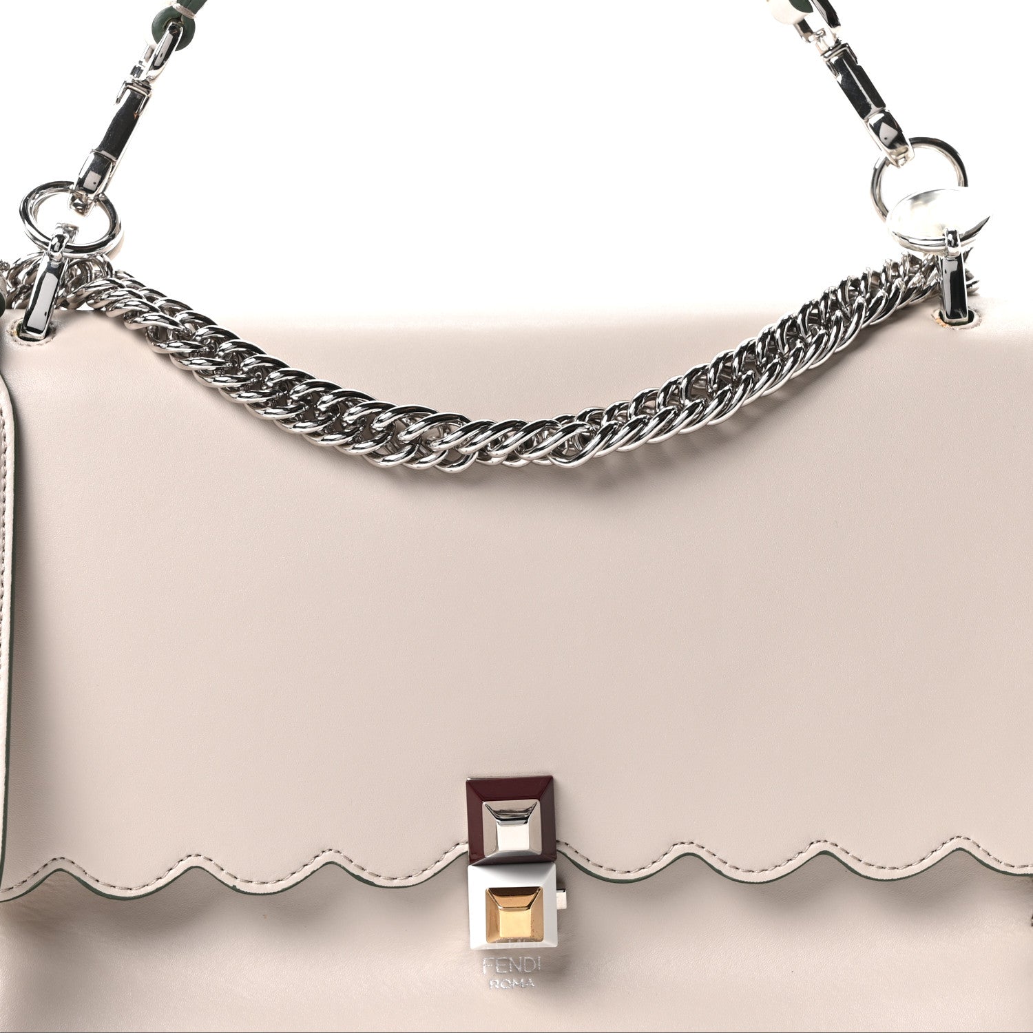Fendi Vitello Liberty Scalloped Studded Kan I Shoulder Bag Grigio Polvere 8 of 10