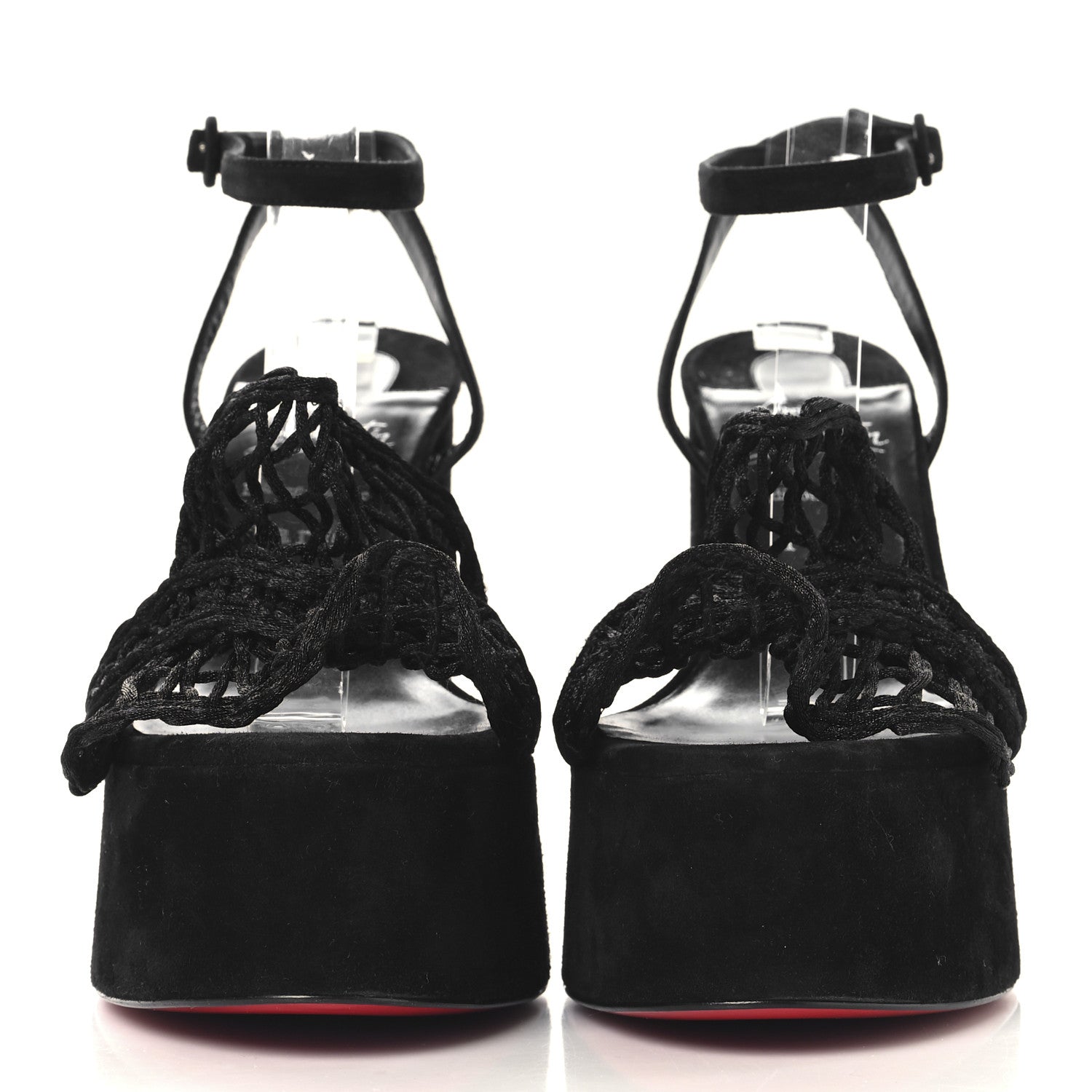 Christian Louboutin Velvet Kid Resille Deia Frou Alta Sandals 38 Black 3 of 8