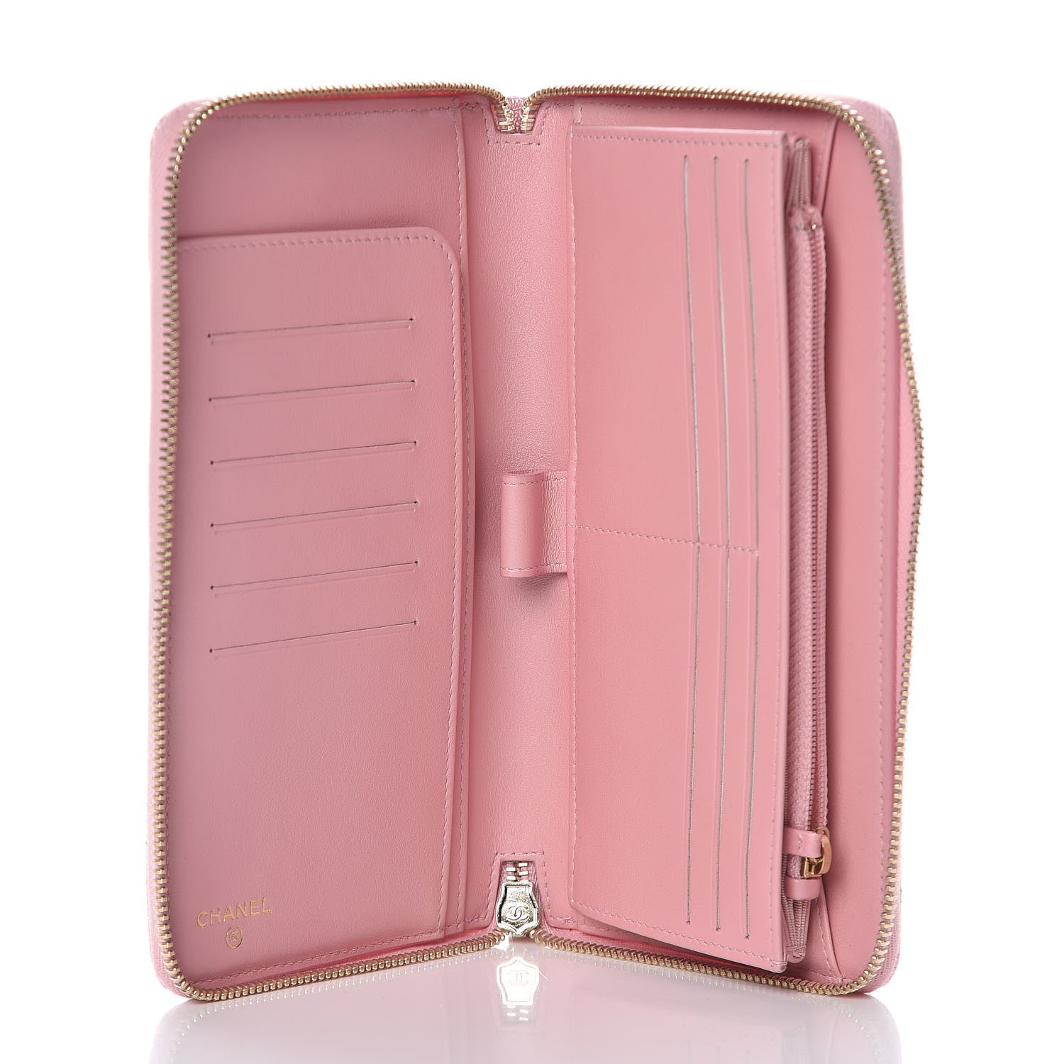 Chanel Iridescent Caviar Quilted Large Zip Around Organizer Wallet Pink 5 of 11