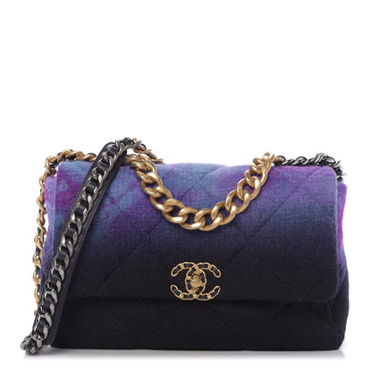 Chanel Wool Tweed Quilted Large 19 Flap Purple Black Blue 1 of 9