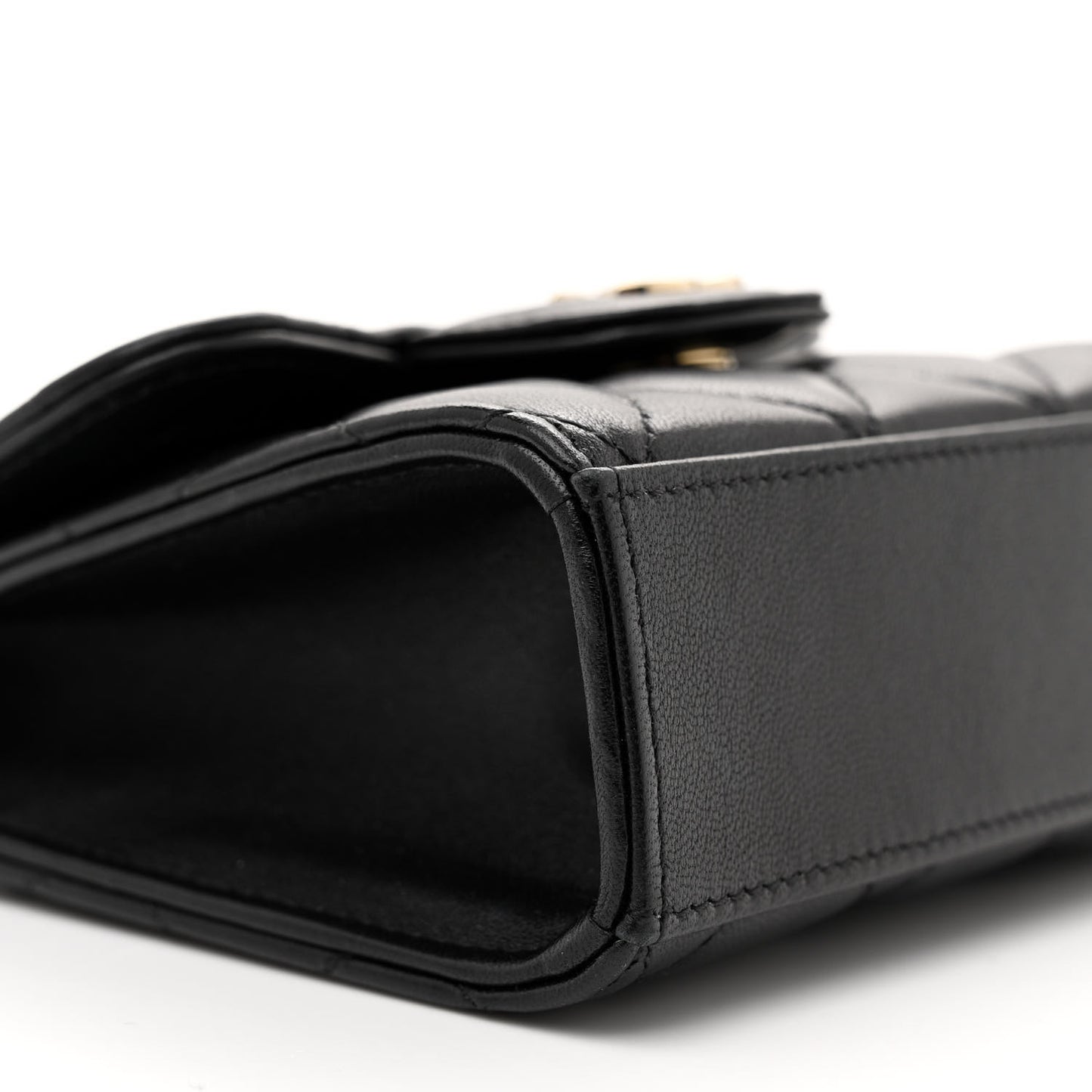 Lambskin Quilted Top Handle Flap Clutch With Chain Black