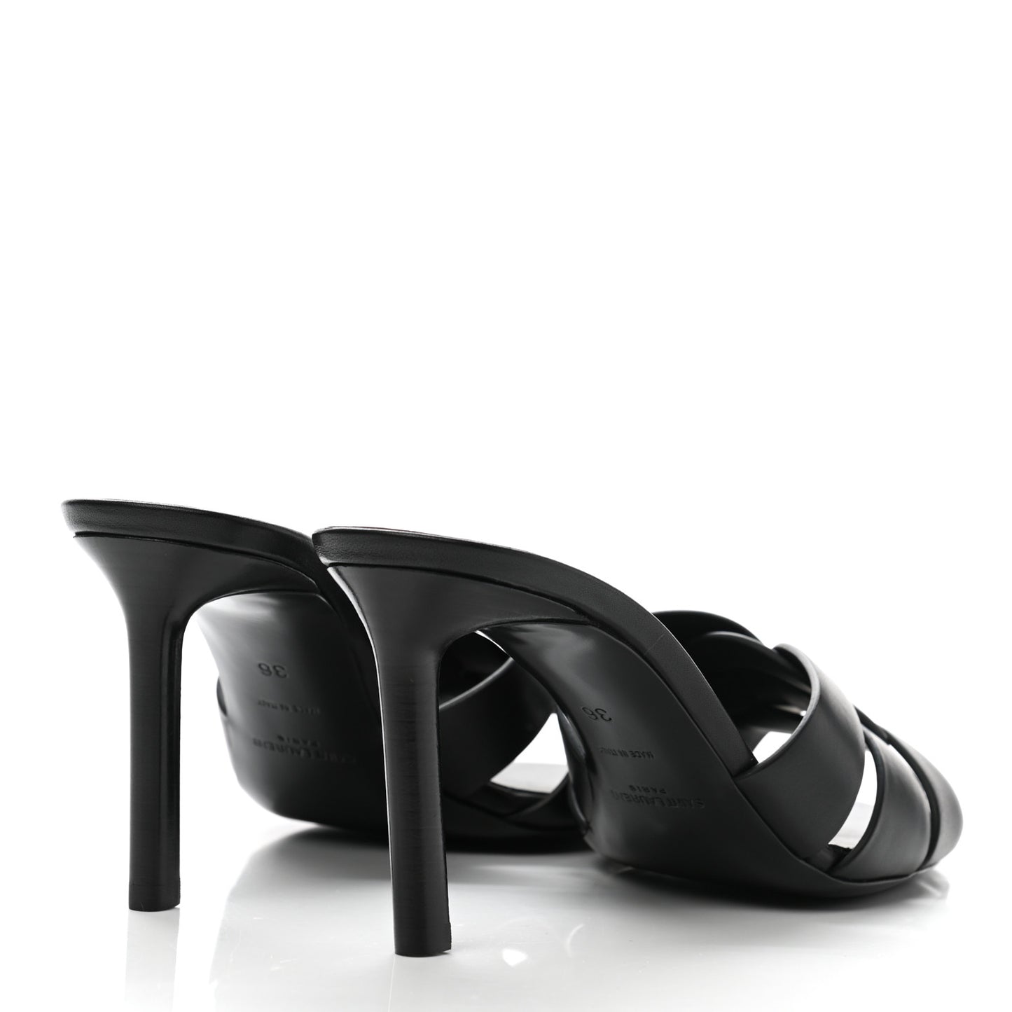 Calfskin Tribute 85 Slide Sandals 36 Black