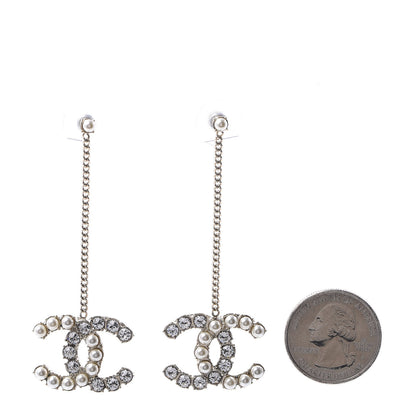 Chanel Crystal Pearl Dazzling Domino Drop Earrings Matte Gold 2 of 5