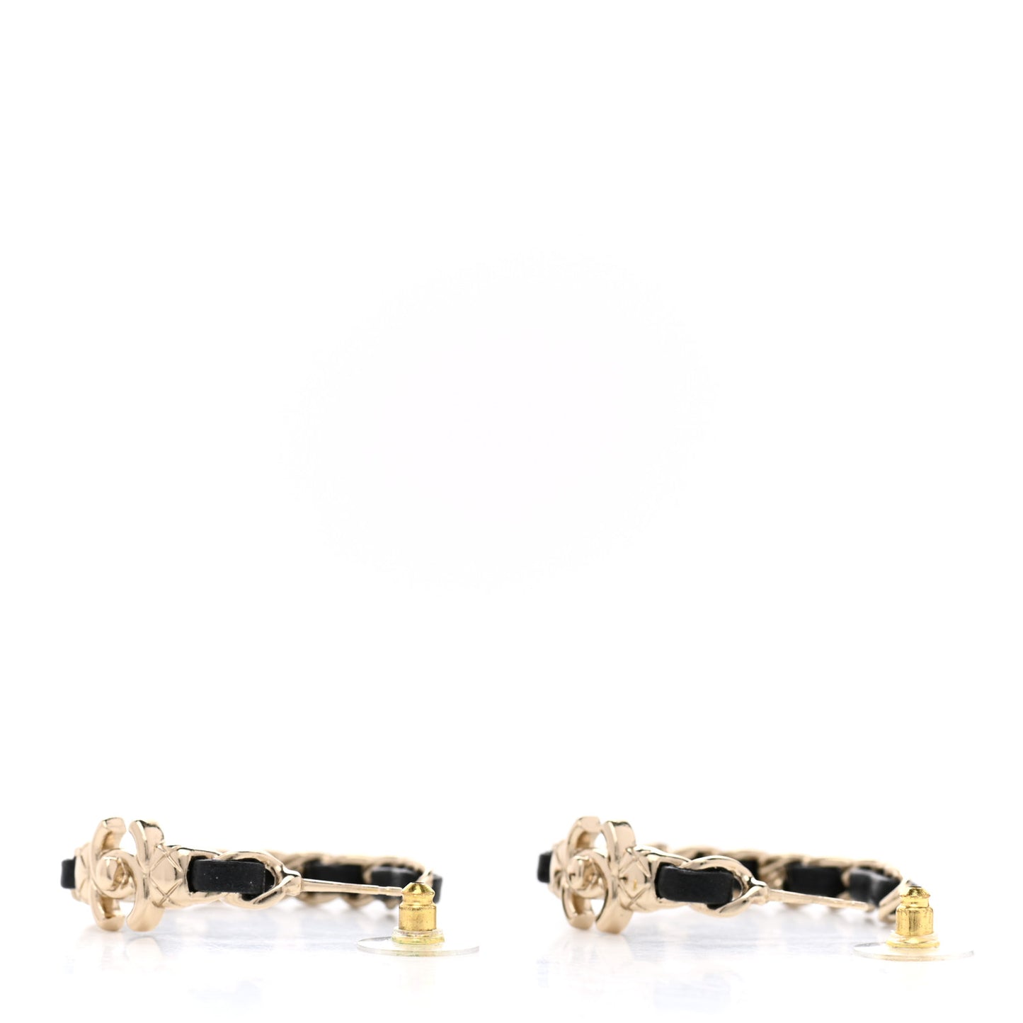 Metal Lambskin Quilted CC Turnlock Chain Hoop Earrings Gold Black