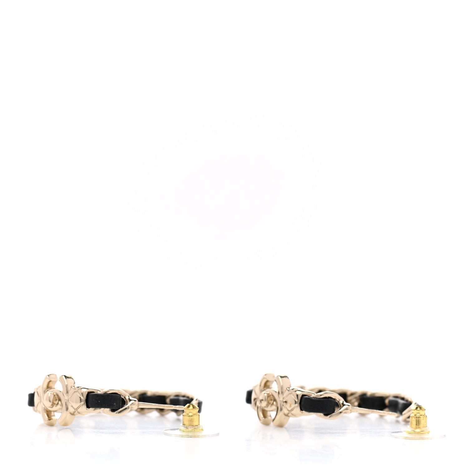 Chanel Metal Lambskin Quilted CC Turnlock Chain Hoop Earrings Gold Black 3 of 5