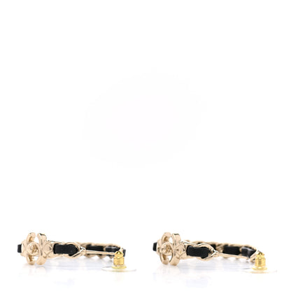 Chanel Metal Lambskin Quilted CC Turnlock Chain Hoop Earrings Gold Black 3 of 5