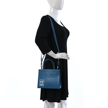 Off-White Calfskin Crocodile Embossed Mini Box Bag Blue 2 of 8