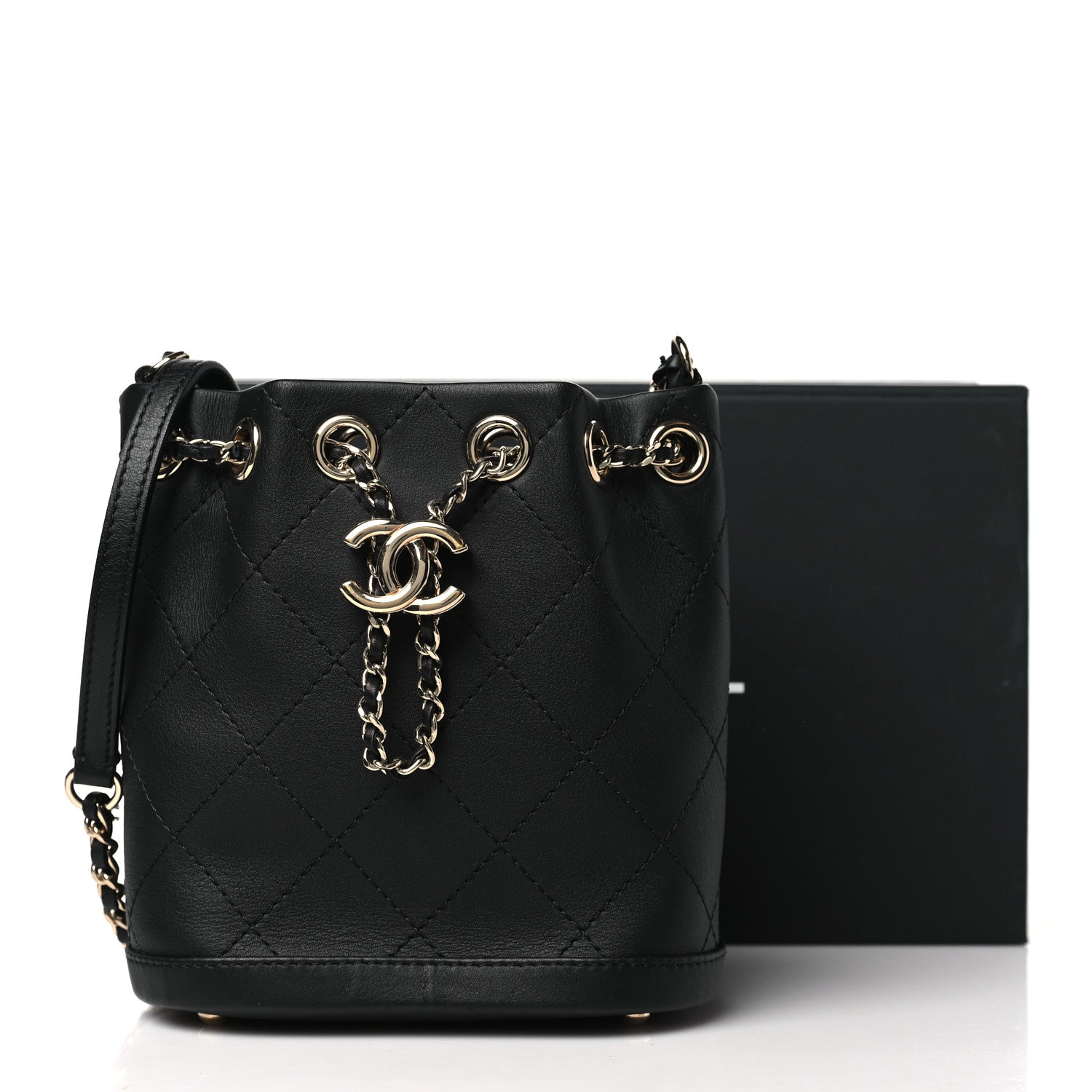 Chanel Calfskin Stitched Small Egyptian Amulet Drawstring Bag Black 11 of 11