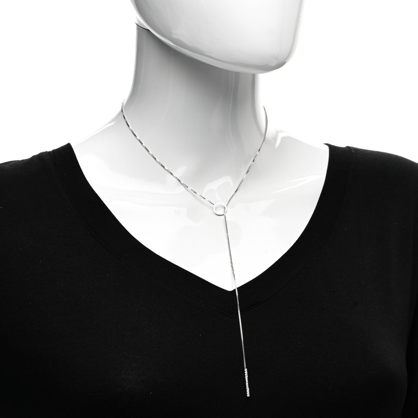 18K White Gold Diamond Link to Love Lariat Necklace