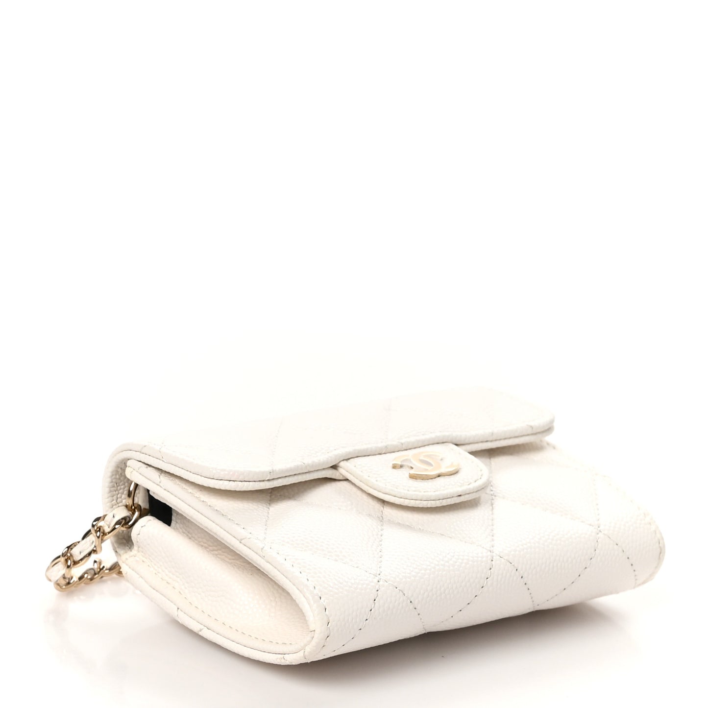 Caviar Quilted Flap Card Holder On Chain White