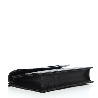 Saint Laurent Grain De Poudre Matelasse Chevron Monogram Envelope Chain Wallet Black 4 of 12