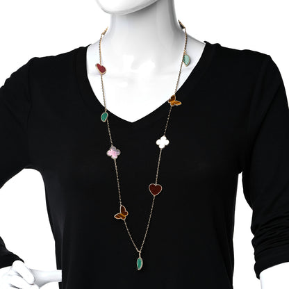 Van Cleef & Arpels 18K Yellow Gold Mother of Pearl Malachite Carnelian Tiger Eye 12 Motif Lucky Alhambra Necklace 2 of 7