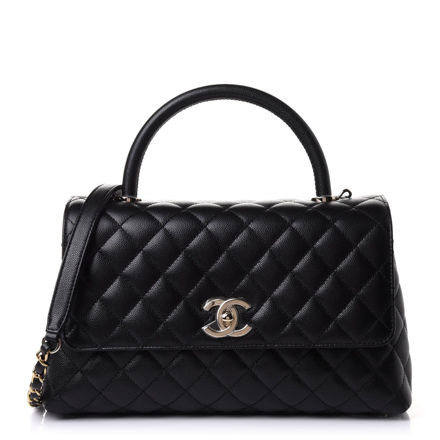 Caviar Quilted Small Coco Handle Flap Black