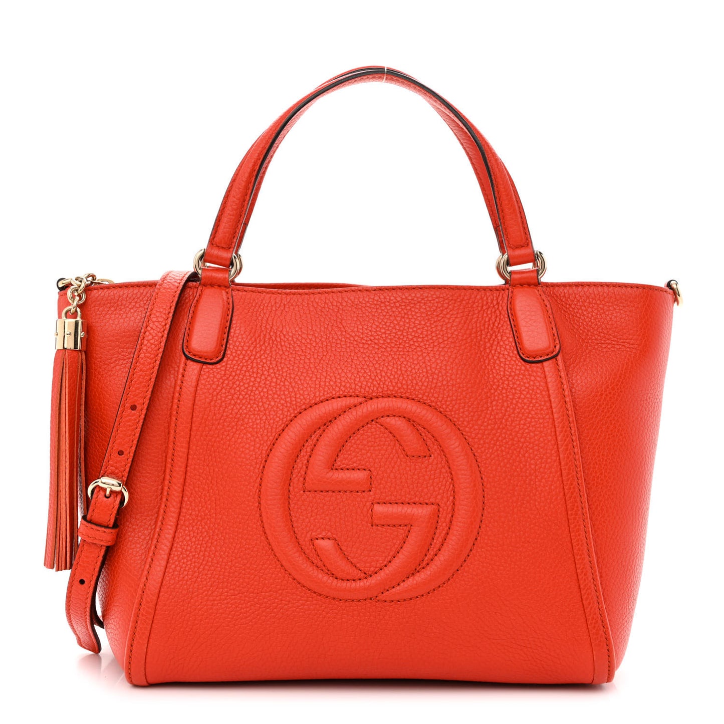 Pebbled Calfskin Small Soho Top Handle Bag Sun Orange