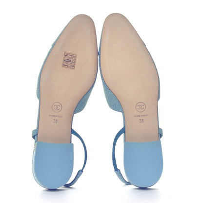 Chanel Denim Cap Toe CC Slingback Flats 38 Blue 11 of 12