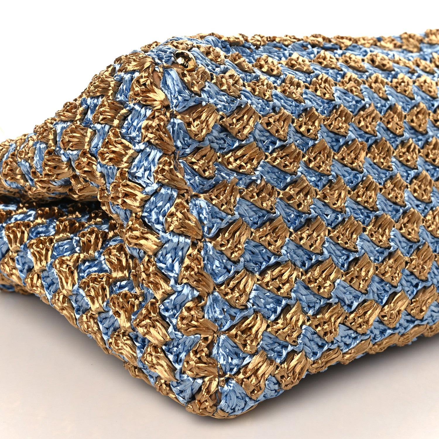 Prada Raffia Crochet Bi-Color Medium Tote Blue 6 of 7