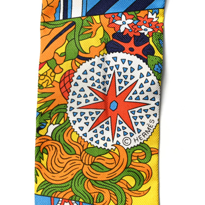 Hermes Silk De l'Ombrelle Aux Duels Twilly Black Bleu Jaune Vif 3 of 4