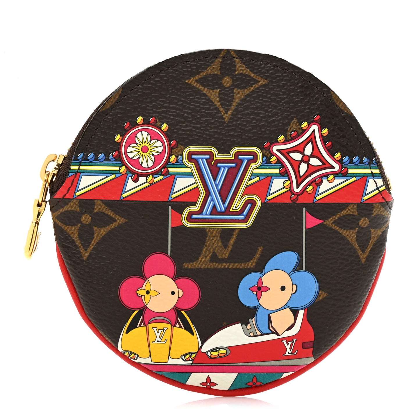 Monogram 2020 Christmas Animation Bumper Cars Round Coin Purse Coquelicot
