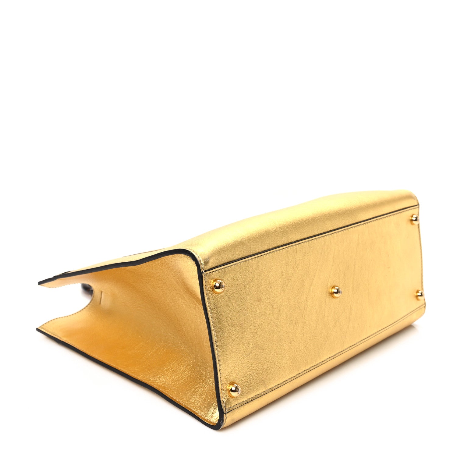 Fendi Vitello Catalan Mirror Plexiglass Logo Embossed Medium Fendi Sunshine Shopper Tote Gold 4 of 12