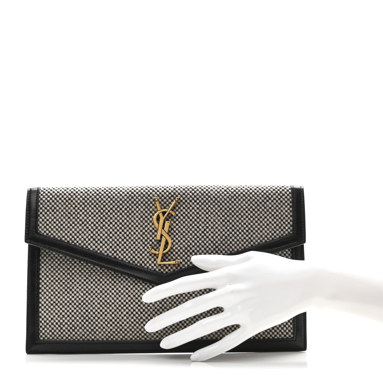 Saint Laurent Canvas Uptown Pouch Black White 2 of 8