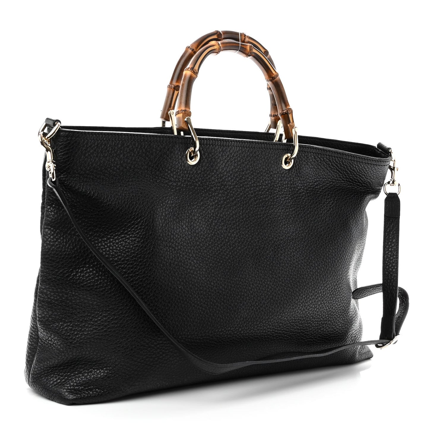 Pebbled Calfskin Large Bamboo Shopper Tote Black