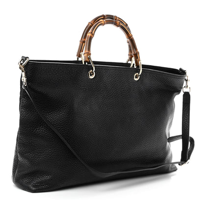 Gucci Pebbled Calfskin Large Bamboo Shopper Tote Black 2 of 9