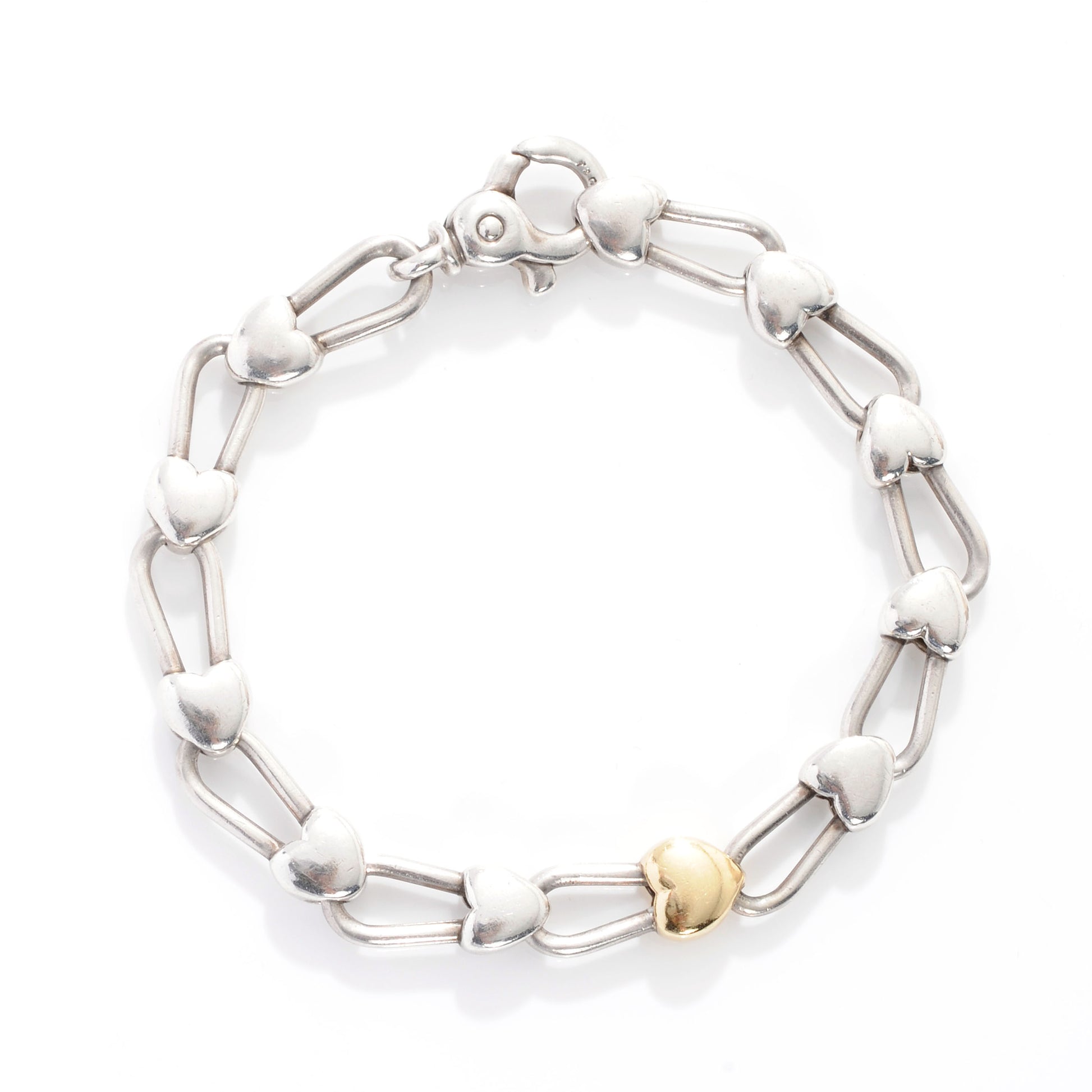 Tiffany Sterling Silver 18K Yellow Gold Heart Padlock Links Bracelet 1 of 6