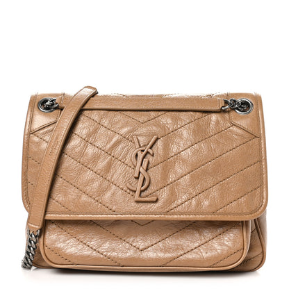 Saint Laurent Crinkled Calfskin Matelasse Monogram Medium Niki Chain Satchel Natural Tan 1 of 10