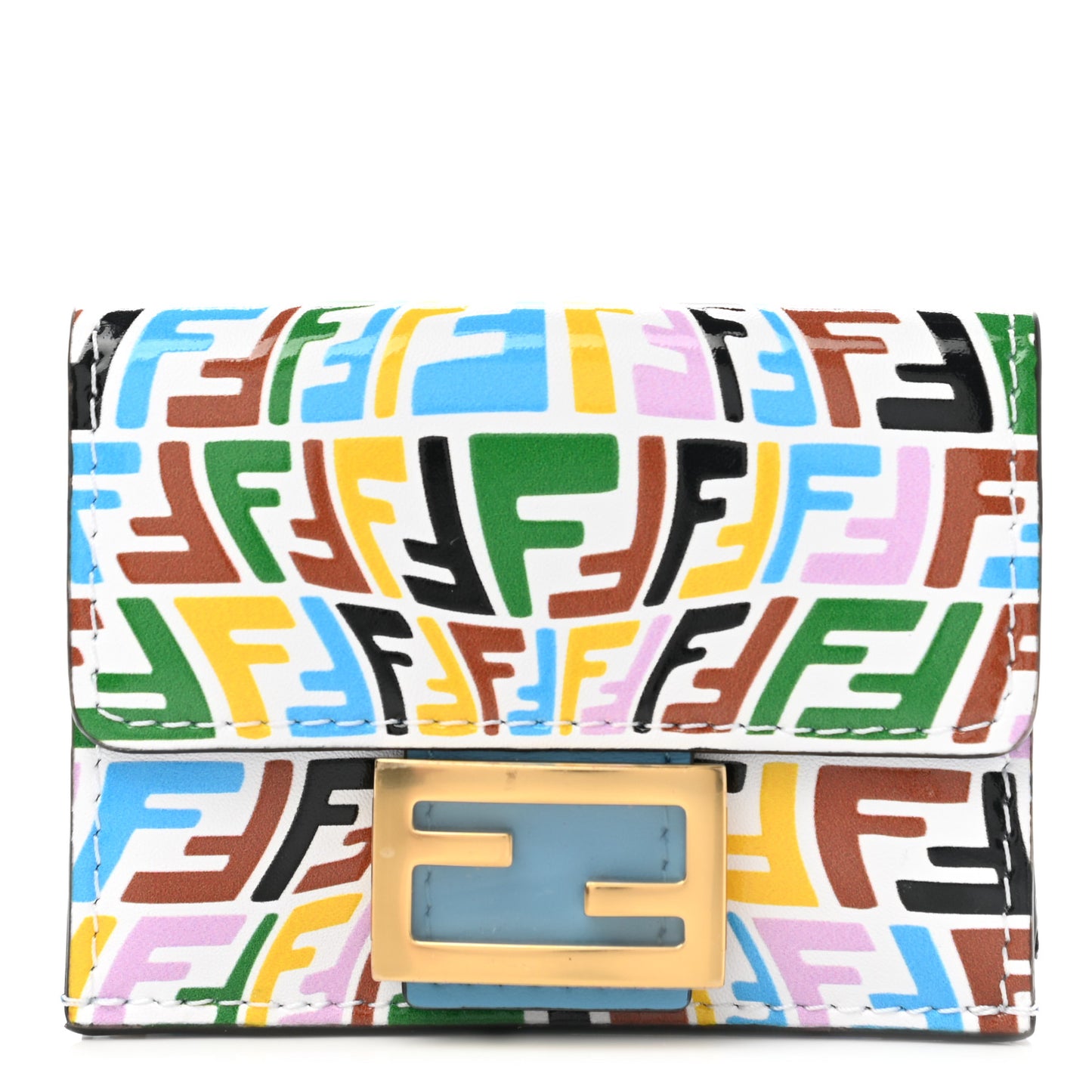 X SARAH COLEMAN Vitello Liberty Ceylon Micro FF Fish Eye Embossed Tri-Fold Wallet Multicolor Cyber Blue