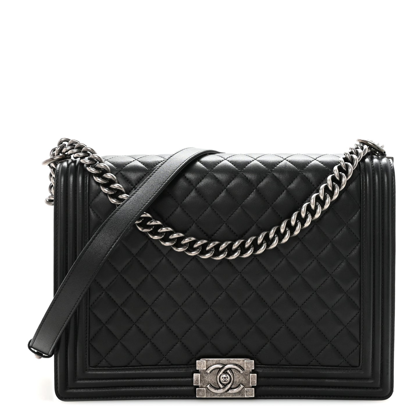 Lambskin Quilted Large Boy Flap Black