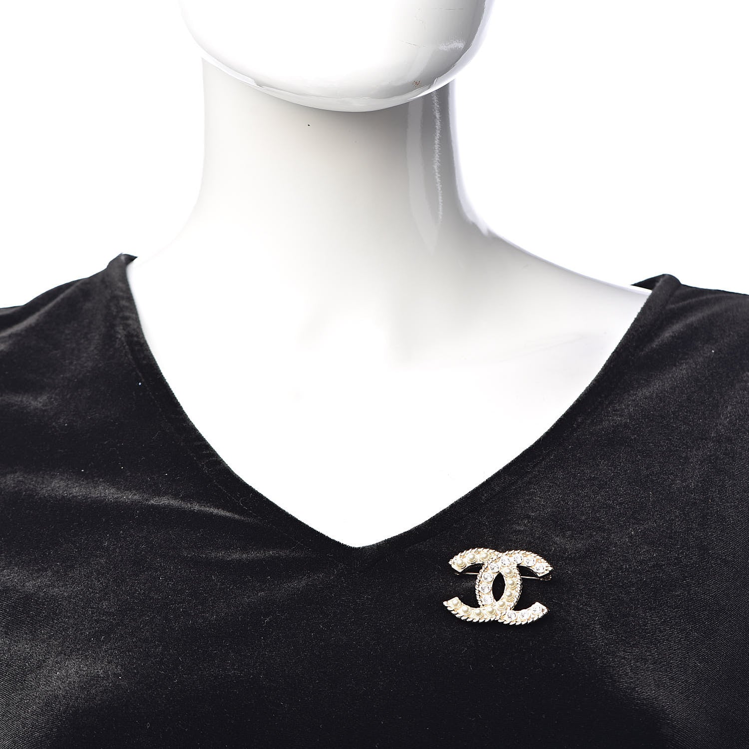 Chanel Pearl Crystal CC Brooch Gold Pearly White 2 of 5