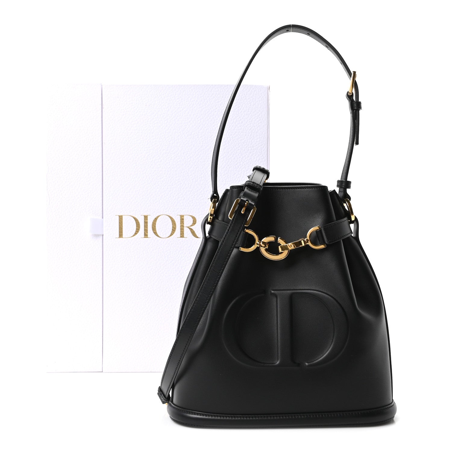 Christian Dior Calfskin CD Embossed Medium C'est Chain Bucket Bag Black 11 of 11