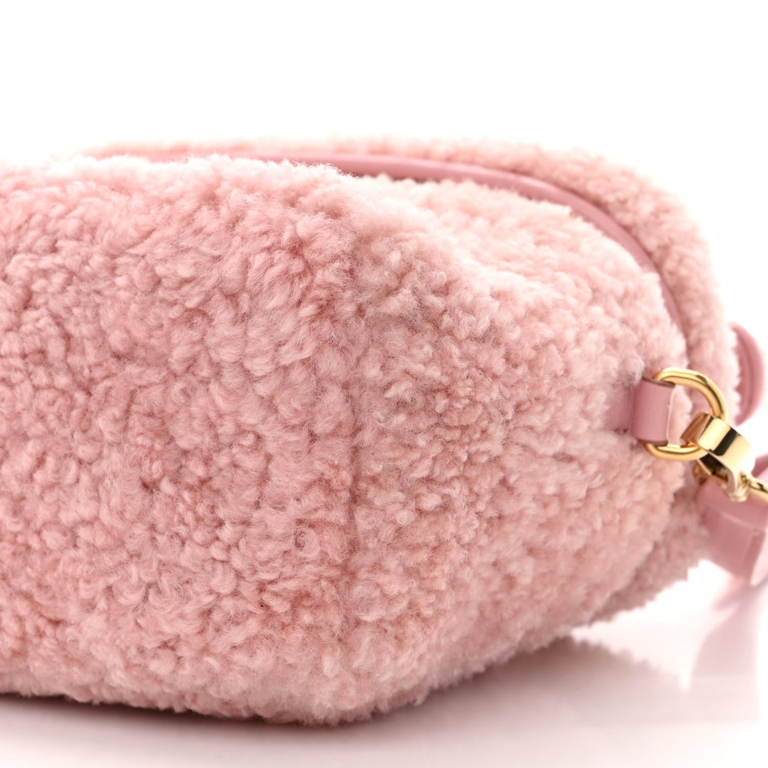 miu miu ピンクファー手袋 Miu Miu Montone Shearling Madras Mini Top Handle Vanity Case Rosa