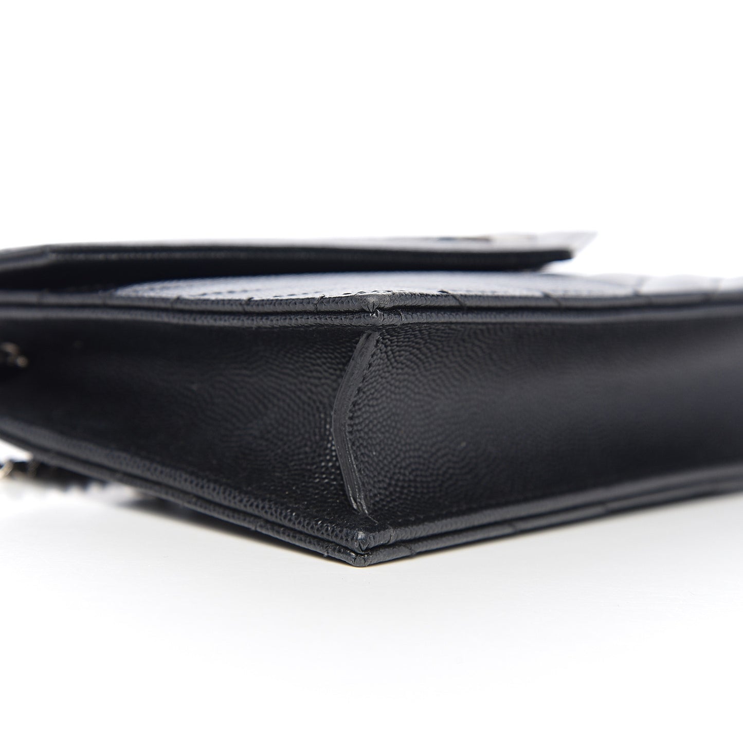 Grain De Poudre Matelasse Chevron Monogram Envelope Chain Wallet Black
