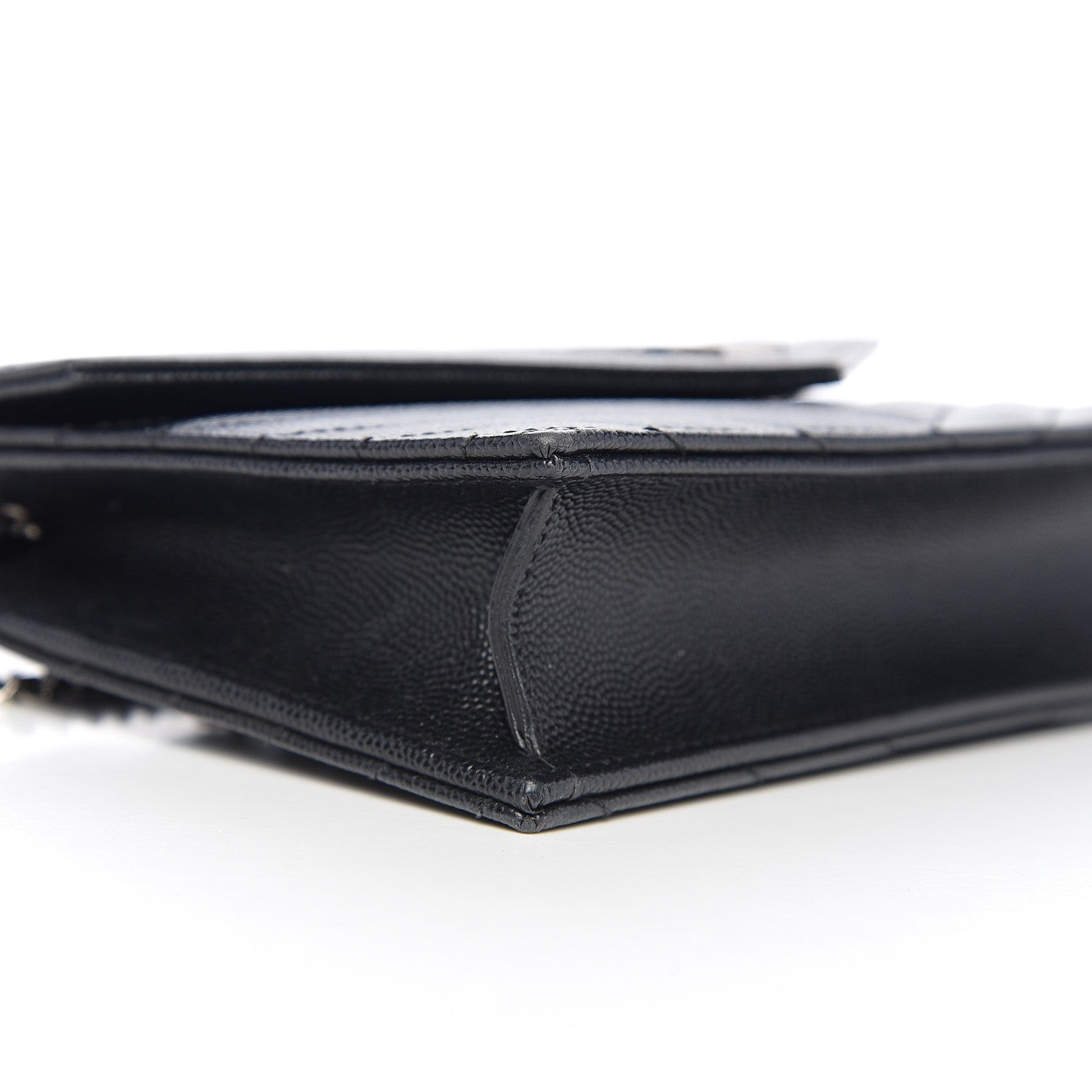 Saint Laurent Grain De Poudre Matelasse Chevron Monogram Envelope Chain Wallet Black 8 of 11