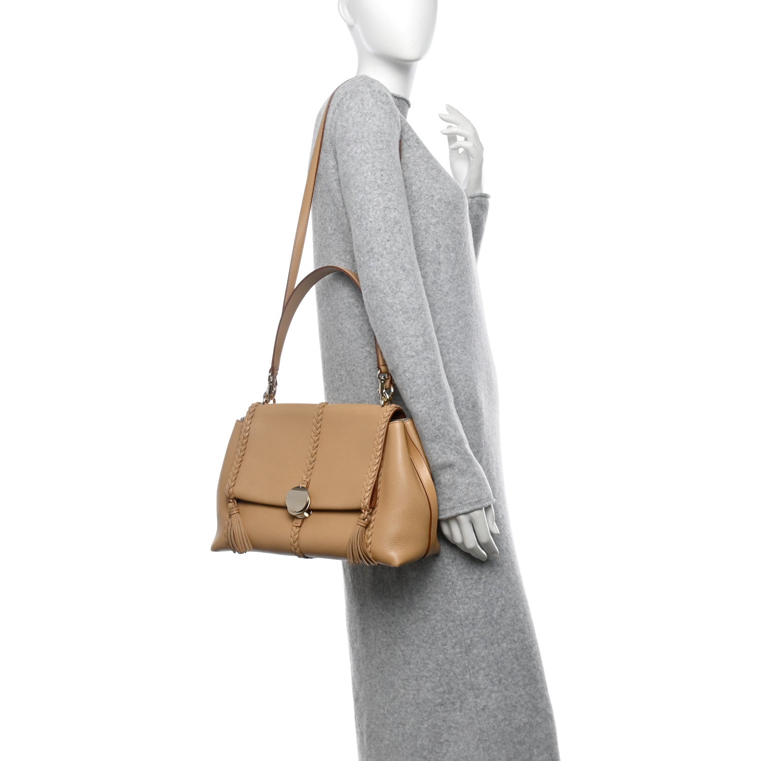 Chloe Grained Calfskin Medium Penelope Shoulder Bag Milky Brown 2 of 13