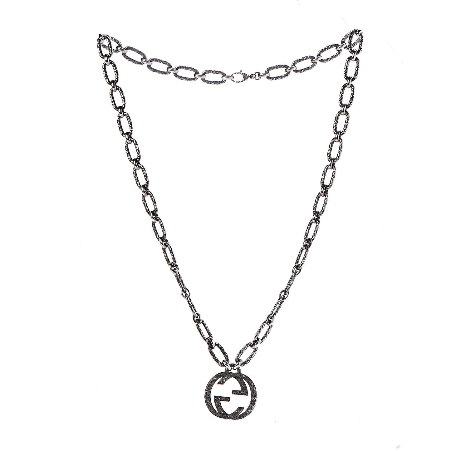 Sterling Silver Textured Interlocking G Pendant Necklace