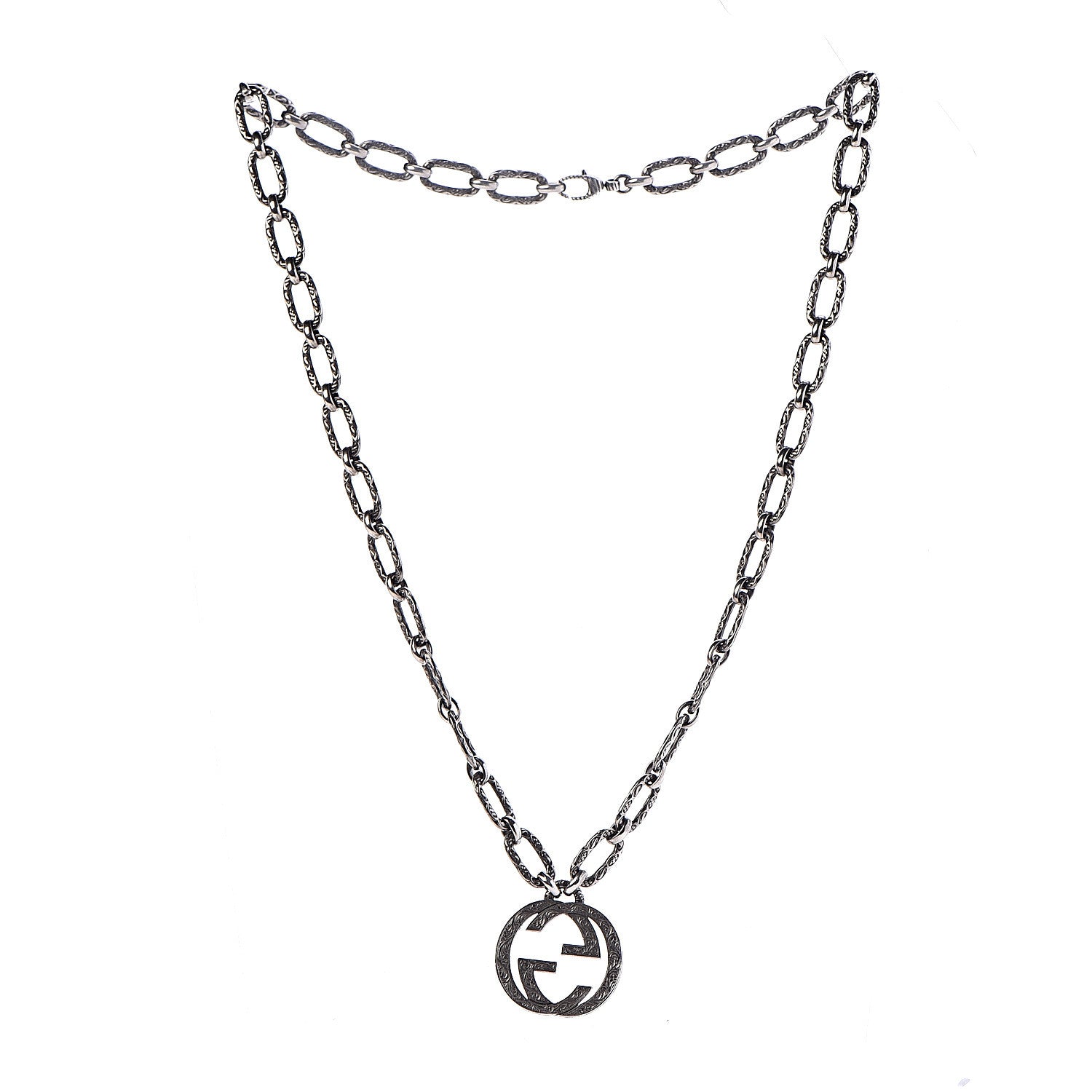 Gucci Sterling Silver Textured Interlocking G Pendant Necklace 3 of 7